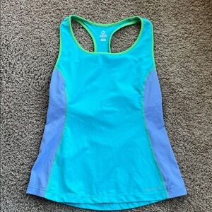 Merrell Aqua & Lavender Racerback Athletic Tank with Lime Trim Size L